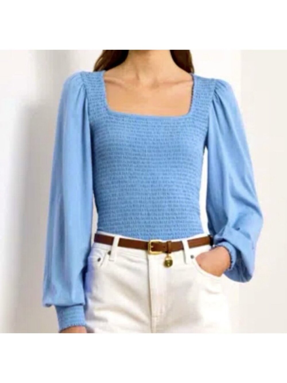 Ralph Lauren Size XL Smocked Jersey Blouson Top Blouse Shirt Blue *T14